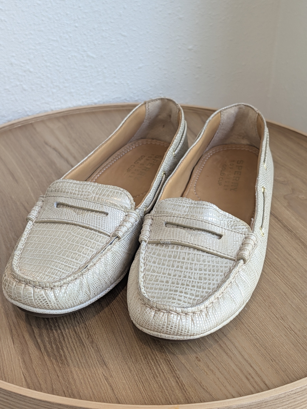 Sperry Top Sider Gold Cup Women's Cream Croc-Embossed Penny Loafers